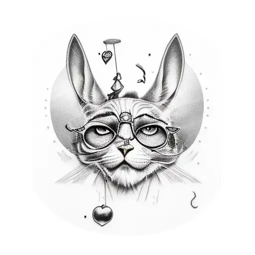 alice in wonderland with dark hair and glasses tattoo design idea