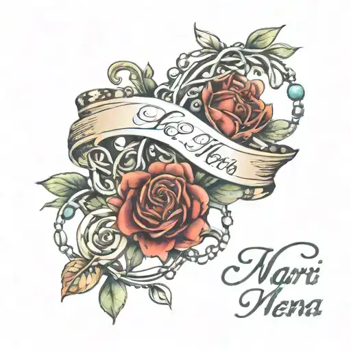 cursive name Ela, Mari and Nena wrapped by a rosary each name tattoo design idea