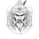 A tight elf, a dwarf with a red beard braided in a braid, an archer with red hair, a big and strong barbarian  tattoo design idea
