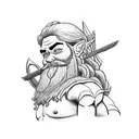 A tight elf, a dwarf with a red beard braided in a braid, an archer with red hair, a big and strong barbarian  tattoo design idea