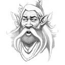 A tight elf, a dwarf with a red beard braided in a braid, an archer with red hair, a big and strong barbarian  tattoo design idea