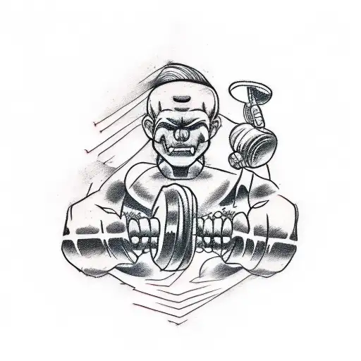 A sketch-style tattoo of a dumbbell and a golf club crossed over each other, symbolizing the client's dedication to both fitness and golfing. tattoo design idea