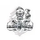 A sketch-style tattoo of a dumbbell and a golf club crossed over each other, symbolizing the client's dedication to both fitness and golfing. tattoo design idea