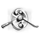 A sketch-style tattoo of a dumbbell and a golf club crossed over each other, symbolizing the client's dedication to both fitness and golfing. tattoo design idea