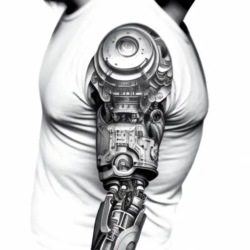 robotic arm shoulder and full sleeve  tattoo design idea