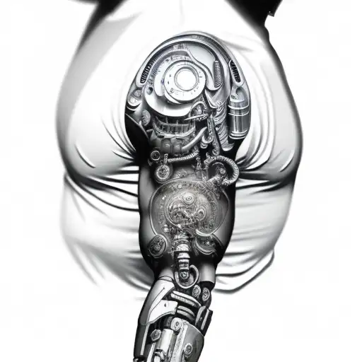 biomech bionic cyborg arm shoulder and full sleeve  tattoo design idea