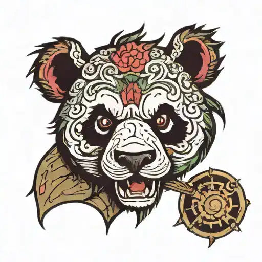 angry panda head tattoo design idea
