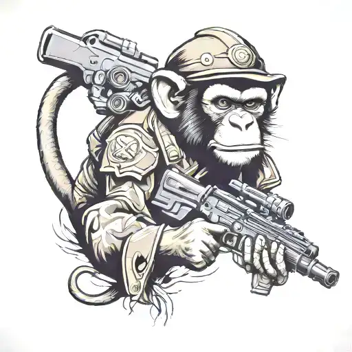 Monkey soldier holding a gun tattoo design idea