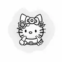 Hello Kitty surrounded by a whimsical cottage core garden tattoo design idea