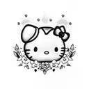 Hello Kitty surrounded by a whimsical cottage core garden tattoo design idea