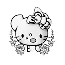 Hello Kitty surrounded by a whimsical cottage core garden tattoo design idea