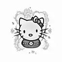 Hello Kitty surrounded by a whimsical cottage core garden tattoo design idea