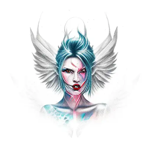 female half demon half angel  tattoo design idea