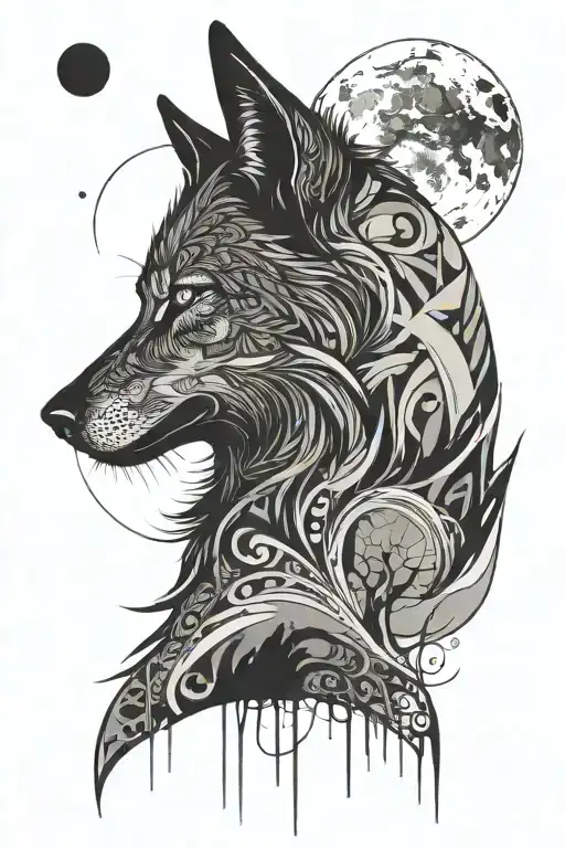 Black wolf howling at the moon tattoo design idea