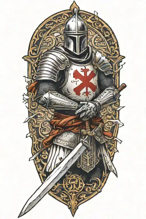 Templar Knight, Pointing a sword tattoo design idea