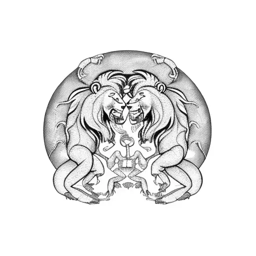lion and scorpion holding hands tattoo design idea