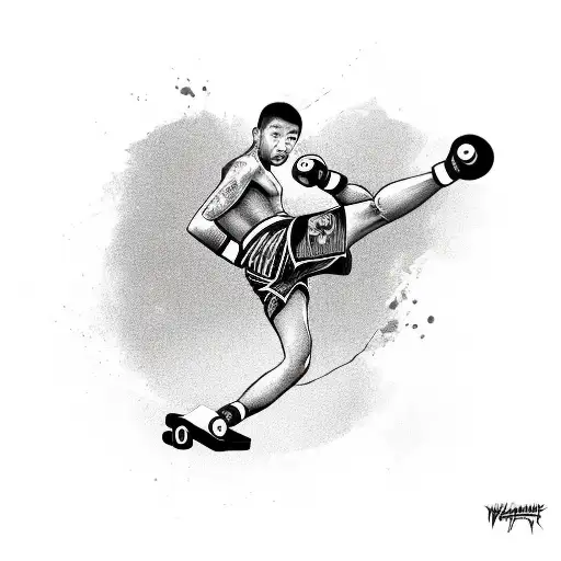 Muay Thai fighter riding a skateboard tattoo design idea