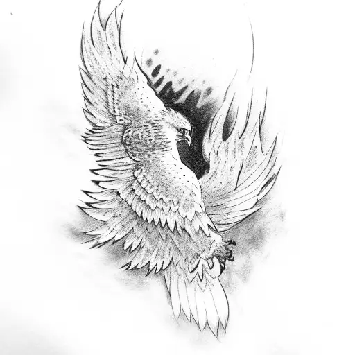 eagle flying with an owl and phoenix tattoo design idea