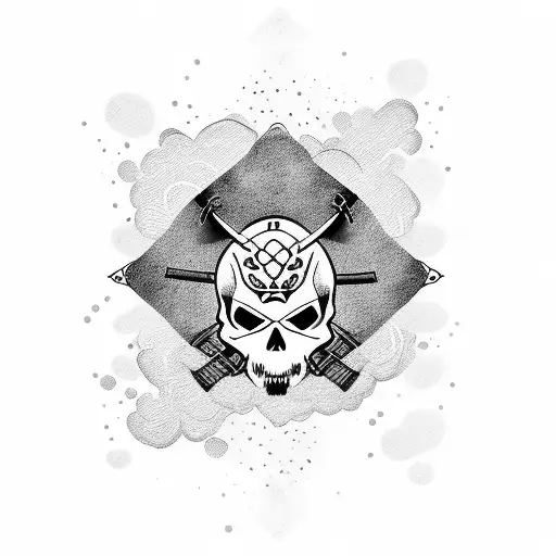 Samurai chino warrior skull with cherry blossoms tattoo design idea