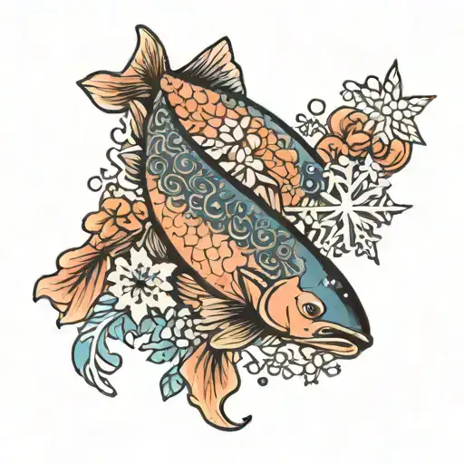 Salmon and Snowflake tattoo design idea