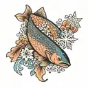 Salmon and Snowflake tattoo design idea