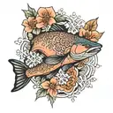 Salmon and Snowflake tattoo design idea