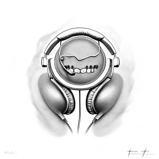 A tooth with headphones listening to music tattoo design idea