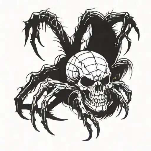 a big spider with a skull as a head and long bloody thick leg hairs tattoo design idea