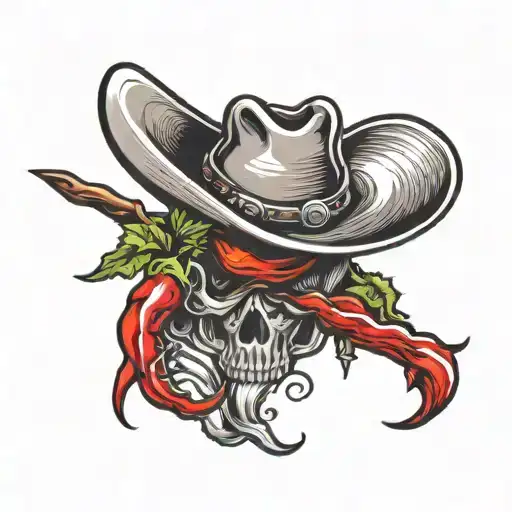 chili pepper with cowboy hat tattoo design idea