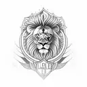 A powerful lion on a motorcycle with a banner that says 'Never give up' tattoo design idea