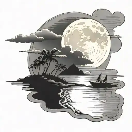 full moon on the beach tattoo design idea