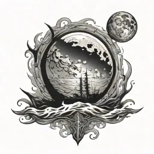 full moon at sea tattoo design idea