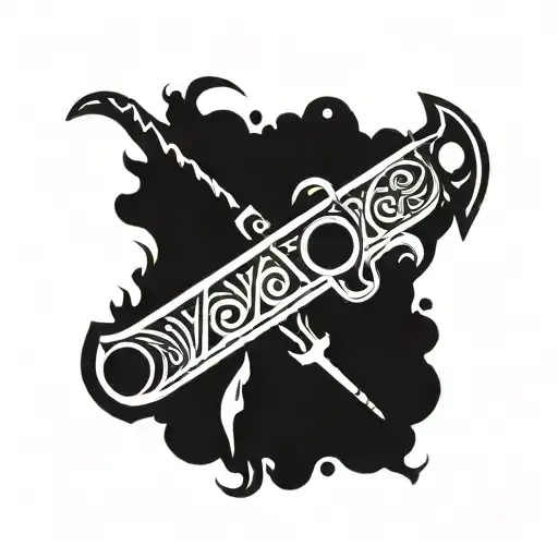 Macuahuitl Weapon with Skull Tattoo Design tattoo design idea