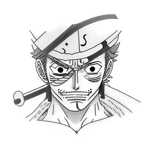 one piece zoro with his katanas under blossom trees tattoo design idea