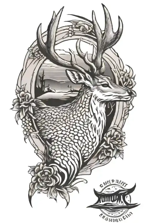 Deer and redfish tattoo design idea