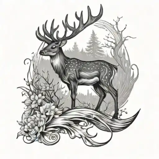 Deer and redfish tail tattoo design idea