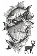 Deer and redfish tattoo design idea
