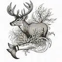 Deer and redfish tail tattoo design idea