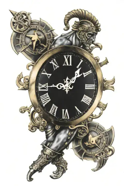 roman gladiator clock face polka cards forming tattoo design idea