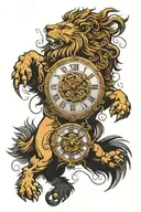 clock face roman gladiator lion surrounded tattoo design idea