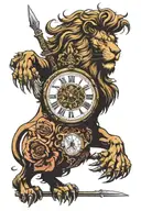 clock face roman gladiator lion surrounded tattoo design idea