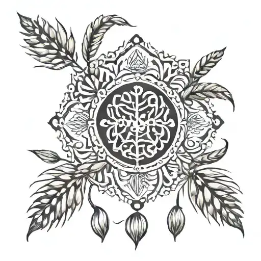 An intricate design of traditional Punjabi symbols intertwined with images of wheat fields tattoo design idea