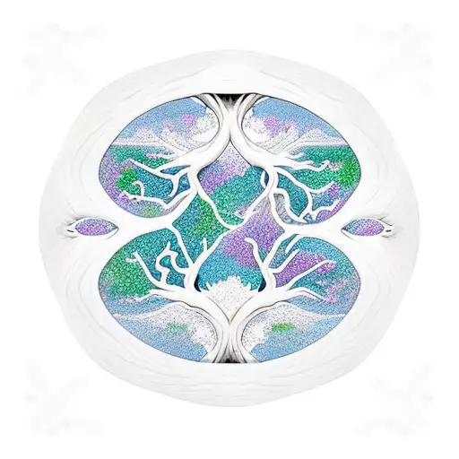 yin yang with oak tree in white side and whale in bck side tattoo design idea