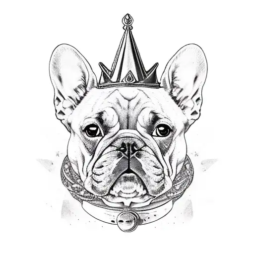 french bulldog with tilted crown tattoo design idea