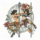 couple pole dancing tattoo design idea