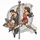 couple pole dancing tattoo design idea