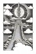 Overall theme: Stairway to Heaven Led Zeppelin.  1. All shading, no color.  2. A light coming from the clouds on the sho tattoo design idea