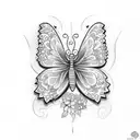 A beautiful butterfly surrounded by vibrant flowers from different anime series tattoo design idea