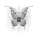 A beautiful butterfly surrounded by vibrant flowers from different anime series tattoo design idea