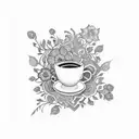 A coffee cup with intricate floral patterns representing the diverse flora of Brazil tattoo design idea